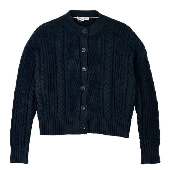 Alex Mill Cable Knit Nico Chunky Cardigan - Black Drop Shoulder Button Up Cardi - Picture 5 of 11